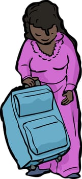 Cartoon of single woman standing with suitcase