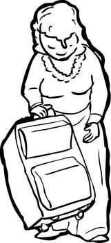 Outline of single woman lifting up her suitcase