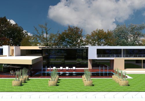 3D render of the modern house in the open air.