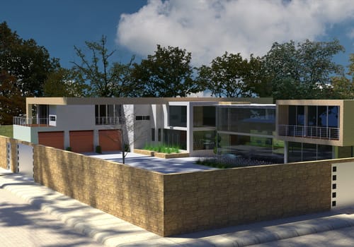 3D render of the modern house in the open air.