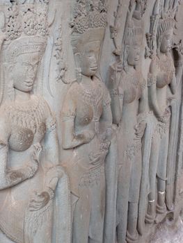 Bas-relief of four apsaras at Angkoe Wat