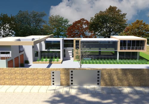 3D render of the modern house in the open air.