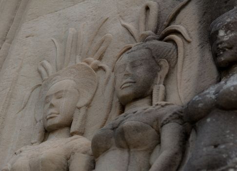 Bas-Relief at Angkor Wat showing three Apsaras