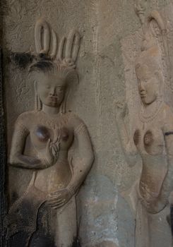 Bas-Relief at Angkor Wat showing two Apsaras