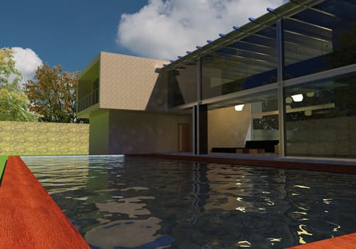 3D render of the modern house in the open air.