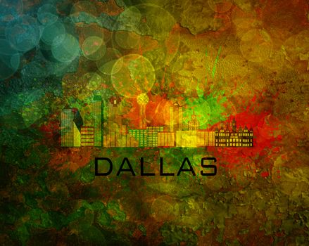 Dallas Texas City Skyline with Paint Splatter Abstract on Grunge Texture Background Color Illustration