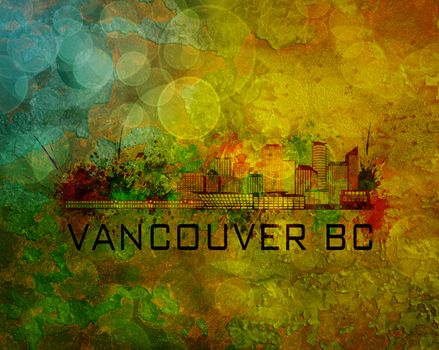 Vancouver British Columbia City Skyline with Paint Splatter Abstract on Grunge Texture Background Color Illustration