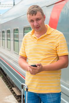 portrait of a man on a journey on the train