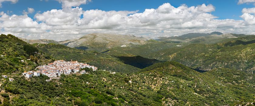 Panoramic view of White Village (Pueblos Blancos), Malaga, Andalusia