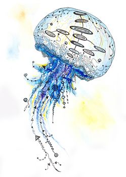 Creative sketch medusa sea animal illustration with black ornaments on white background