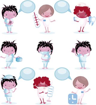 Group of Medical people icons with bubble speech 