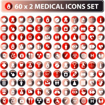 60x2 shiny Medical icons, button web set, eco color