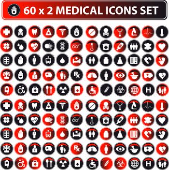 60x2 shiny Medical icons, button web set, eco color
