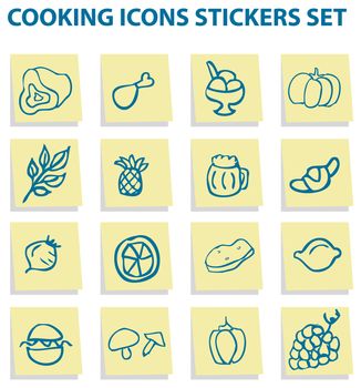 Food icons stickers set, kitchen elements 1