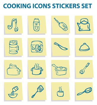 Cooking icons stickers set, kitchen elements 3