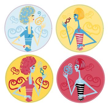 fake candy woman icons, emblem, sticker