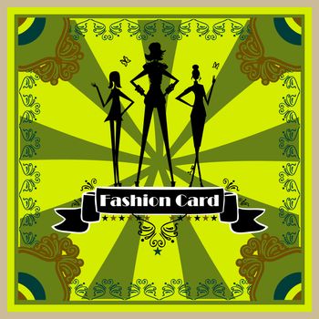 Fashion Woman silhouette card, background, poster retro style