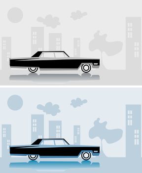 Retro car Cadillac fake paper card, city poster, vintage design