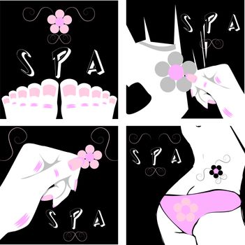 spa concept with a beautiful woman body part icons, emblem, stickers, tags