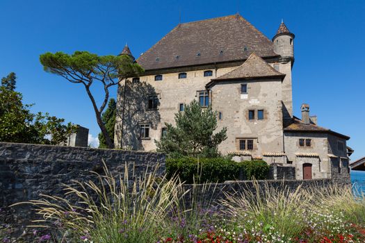 The castle of Yvoire, France. Yvoire is located on the south shore of the Lake Geneva, at the tip of the Leman penninsula.