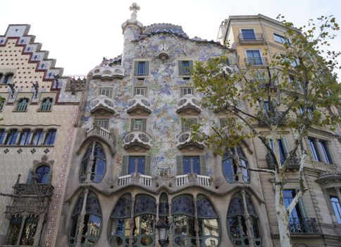 BARCELONA, SPAIN - OCTOBER 10, 2015: Facade of the Casa Batllo house, designed by Antoni Gaudi in Barcelona, Spain 
