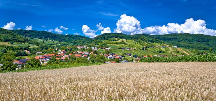 Agricultural landscape and village by the hill, Sudovec village of Croatia