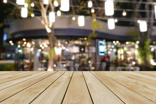 Perspective wood and bokeh light background. product display template