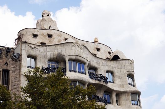 BARCELONA, SPAIN - OCTOBER 07, 2015: Details of famous Casa Mila (La Pedrera) building, designed by Catalan architect Antoni Gaudi in Barcelona, Spain 