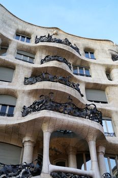 BARCELONA, SPAIN - OCTOBER 08, 2015: Casa Mila (La Pedrera) building, designed by famous architect Antoni Gaudi in Barcelona, Spain 