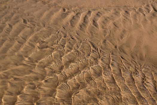 Golden fine sand on the shoreline, creating abstract pattern during the tide.