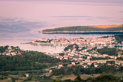 View of the town of Rab, Croatian tourist resort famous for its four bell towers.