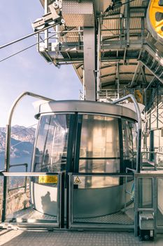 Cabin of a cableway stop at mountain station.