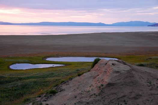Lakes at arctic tundra coast, Routan Island, Chukotka, Russia