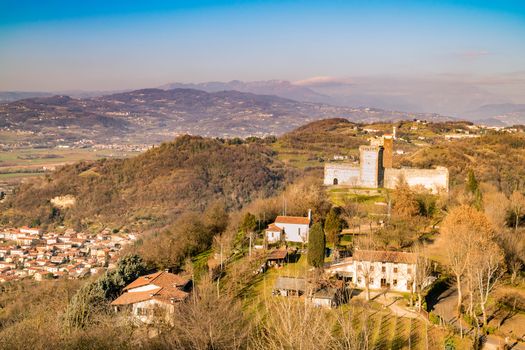 View of the hills of Montecchio Maggiore (Vicenza, Italy), on which stands the castle called "Juliet" that inspired the tragic love story told by William Shakespeare.