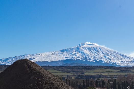 View of volcano Etna from a small Sicilian village