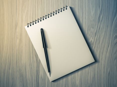 Blank note paper with pen. on wood background, business object.