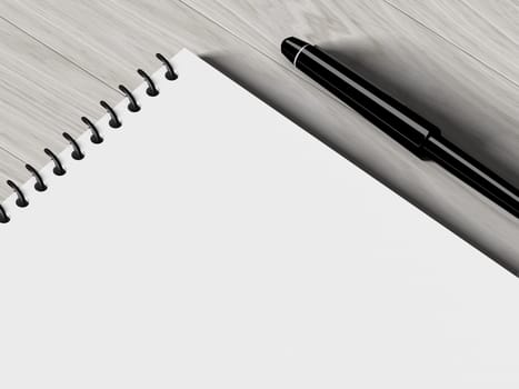 Blank note paper with pen. on wood background, business object.