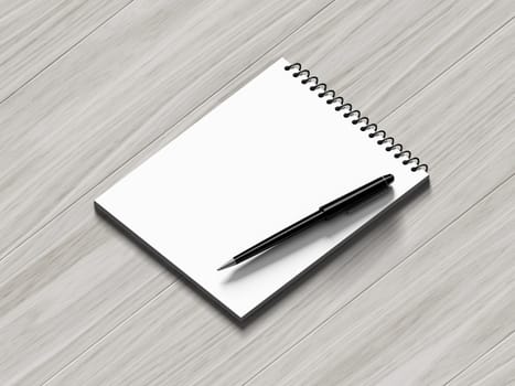 Blank note paper with pen. on wood background, business object.