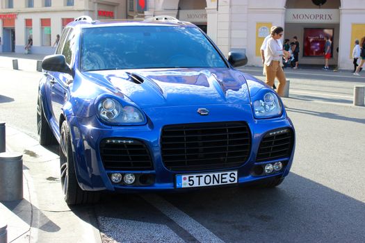 Nice, France - September 18 2015: Porsche Cayenne Magnum Turbo Techart 680 Ch in the street in Nice, France