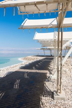 Landscape Dead Sea coastline in summer sunny day