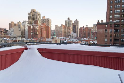Snow covered terrace in the Upper East Side of NYC after the winter storm Jonas in January 2016