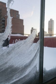 Snow covered terrace in the Upper East Side of NYC after the winter storm Jonas in January 2016