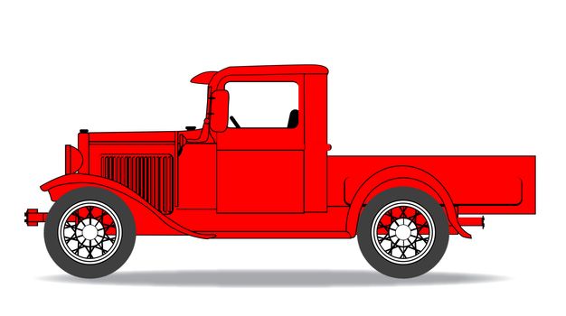 An early old fashioned pickup truck over a white background