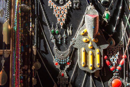 Display with various traditional jewelery in a shop in Marrakesh.