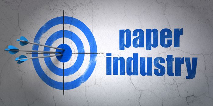 Success Industry concept: arrows hitting the center of target, Blue Paper Industry on wall background