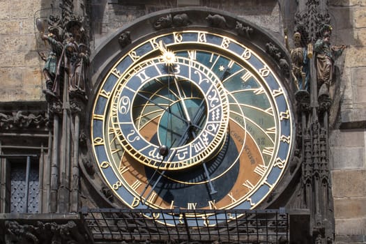 One of the most famous places in Prague, capital of Czech Republic. Astronomical clock (Orloj) placed on the tower of city hall.