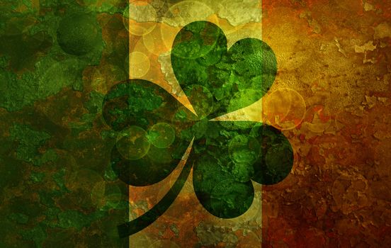 Ireland Flag with Shamrock on Grunge Texture Background Illustration