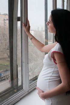 Portrait of the pregnant woman near the window