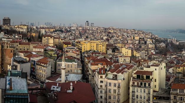 A shot of Istanbul city from high view point showing the highly populated area.