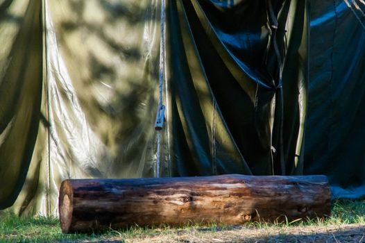 Green tent with tent camping, camping in the woods